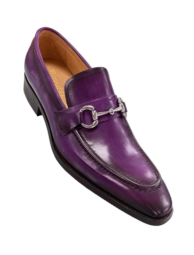 Carrucci purple leather men's slip on dress shoes silver buckle