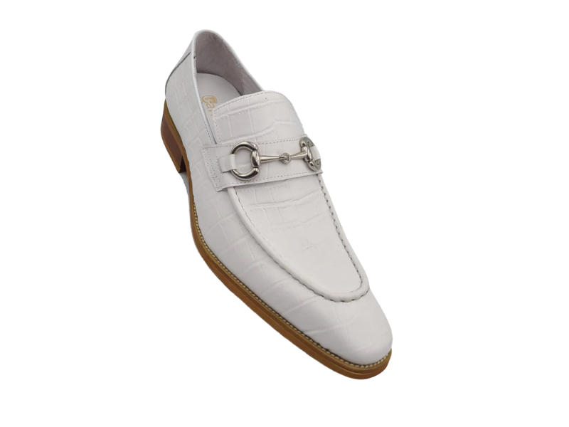 Carrucci white embossed leather men's dress shoes silver buckle