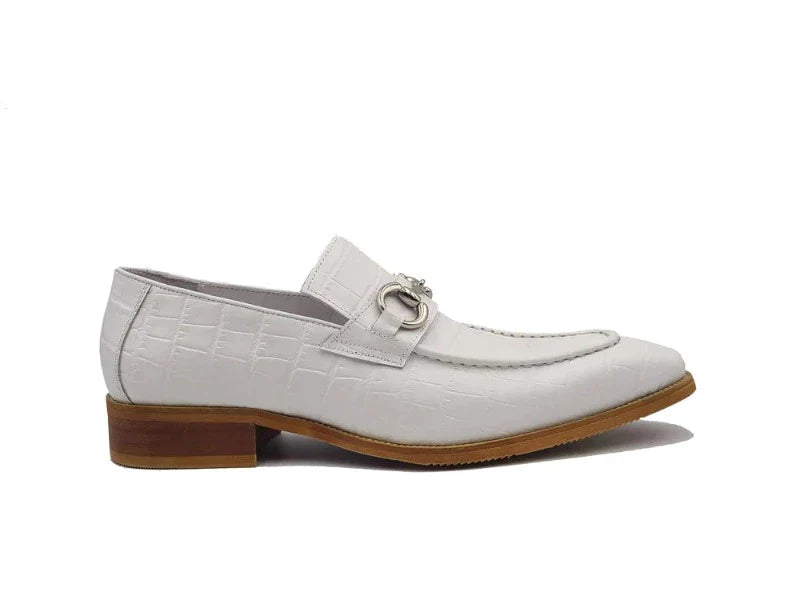 Carrucci white embossed leather men's dress shoes silver buckle