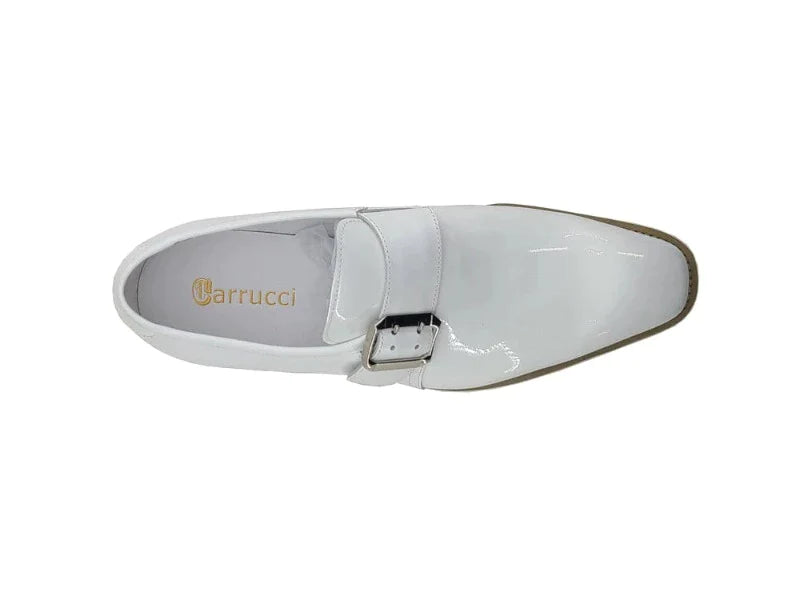 Carrucci White Men's Patent Leather Casual Shoe Monkstrap Gold Buckle