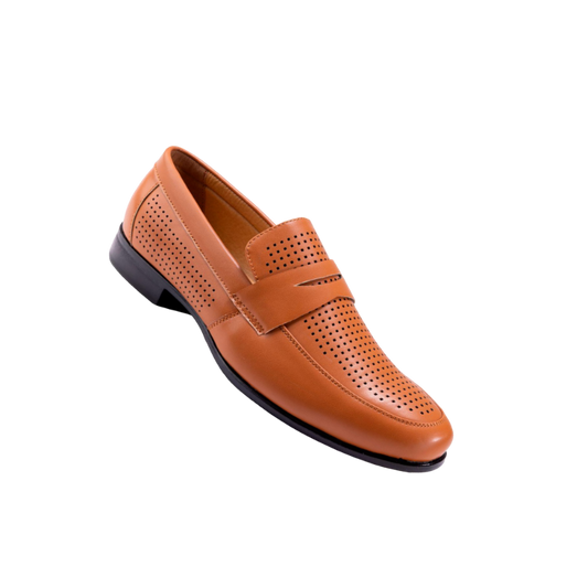 Montique Cognac Men's Slip-On Dress Shoes Penny Strap Loafer