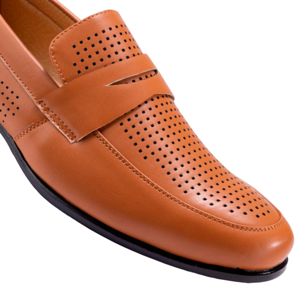 Montique Cognac Men's Slip-On Dress Shoes Penny Strap Loafer