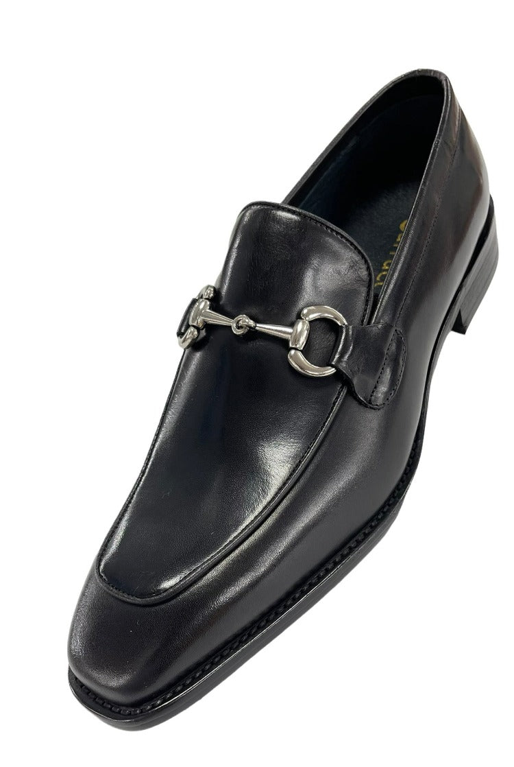 Carrucci Black Leather Men's Slip On Dress Shoes Silver Buckle - Design Menswear