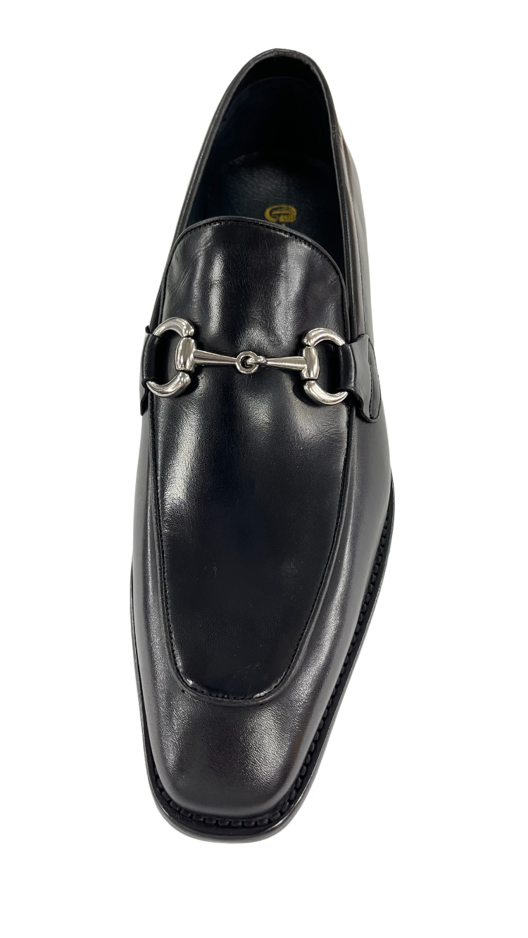 Carrucci Black Leather Men's Slip On Dress Shoes Silver Buckle - Design Menswear