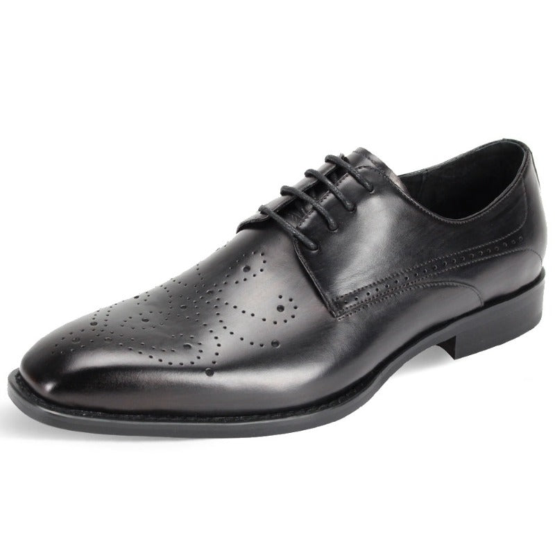 Giovanni Black Lace Up Men's Leather Dress Shoe - Perforated Pattern Dark Toe