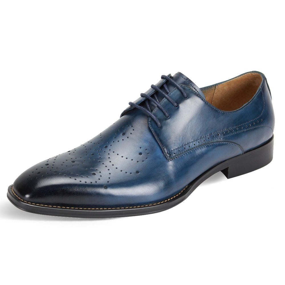 Giovanni Blue Lace Up Men's Leather Dress Shoe - Perforated Pattern Dark Toe