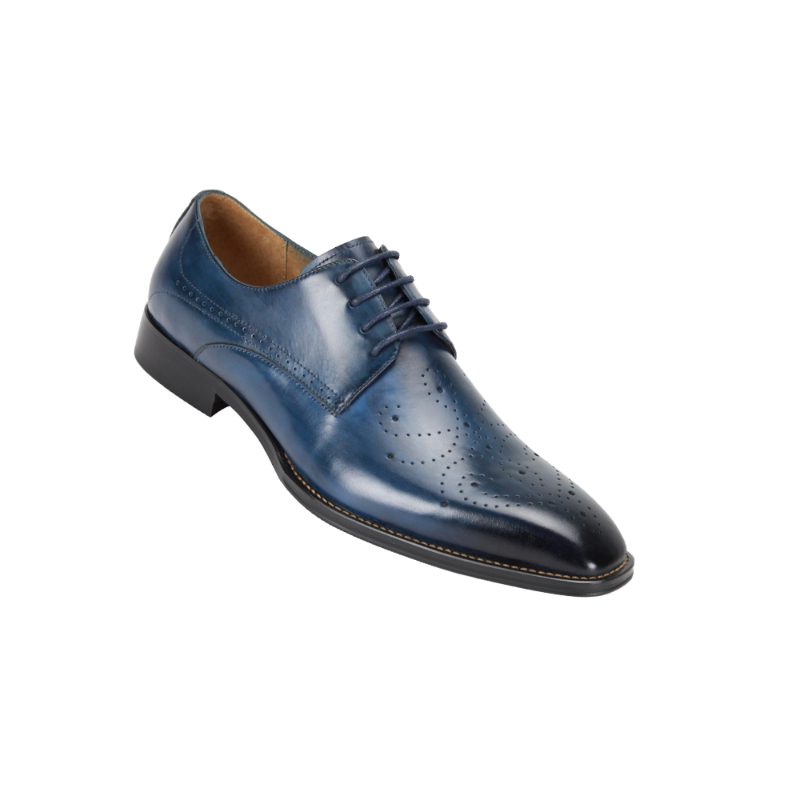 Giovanni Blue Lace Up Men's Leather Dress Shoe - Perforated Pattern Dark Toe