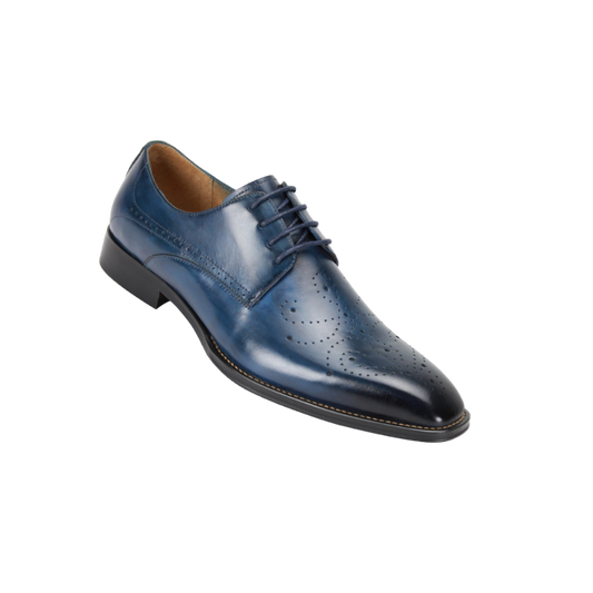 Giovanni Blue Lace Up Men's Leather Dress Shoe - Perforated Pattern Dark Toe