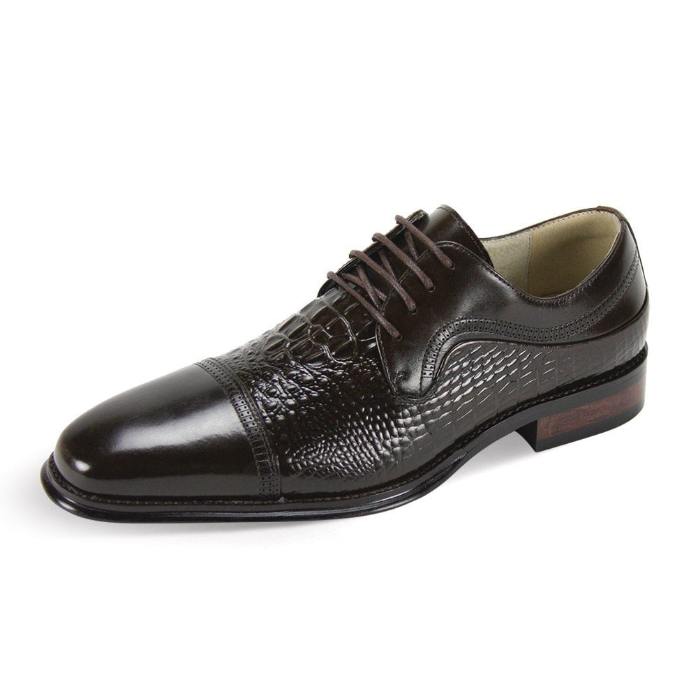 Giovanni  Brown Lace Up Men's Leather Dress Shoe - Alligator Accent Panel