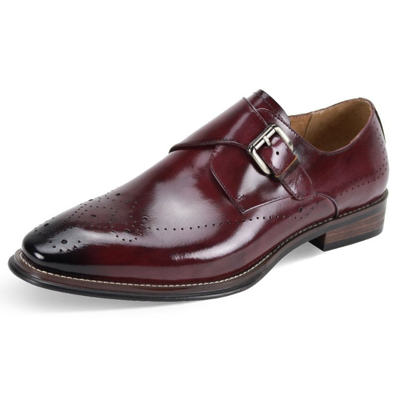 Giovanni Burgundy men's shoes monk strap calfskin leather dress fashion design