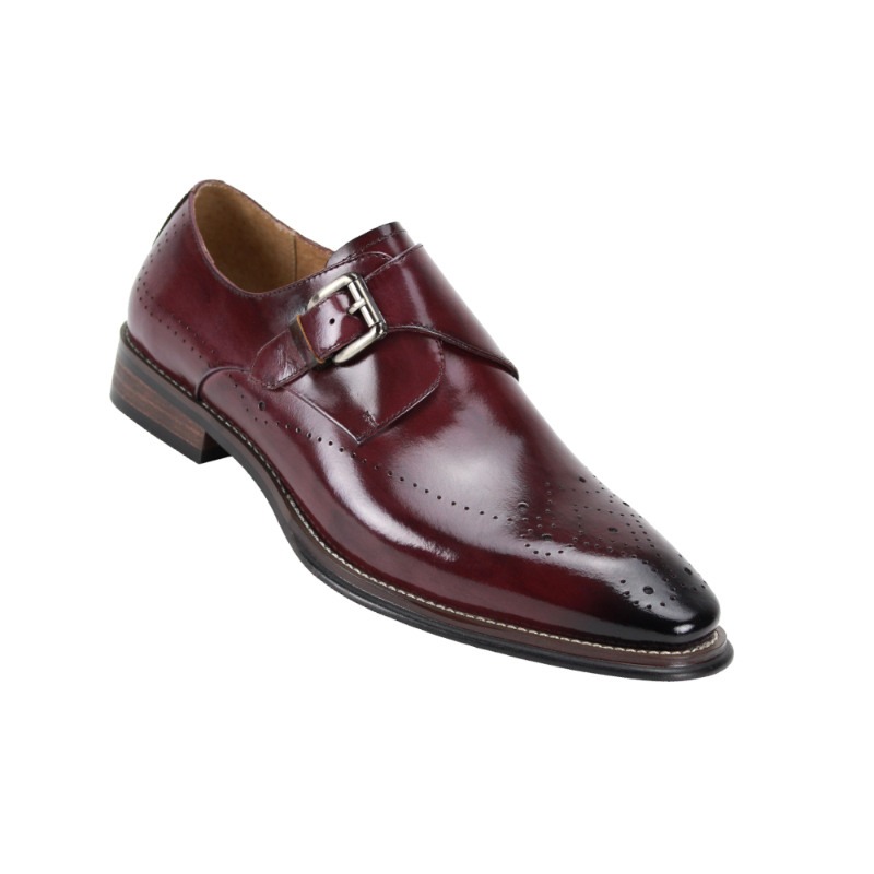 Giovanni Burgundy men's shoes monk strap calfskin leather dress fashion design