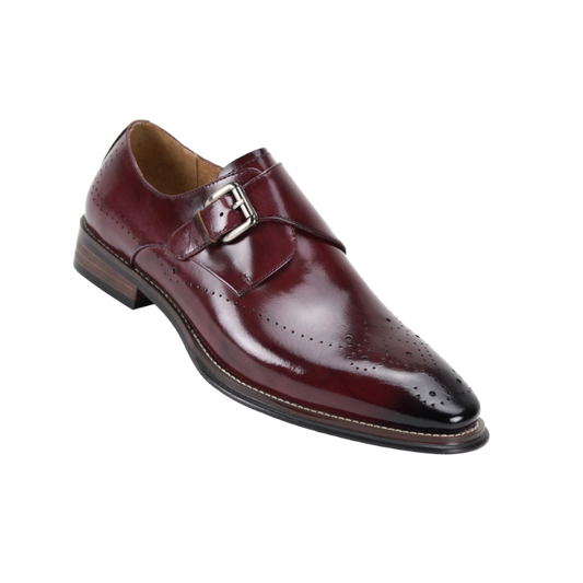 Giovanni Burgundy men's shoes monk strap calfskin leather dress fashion design