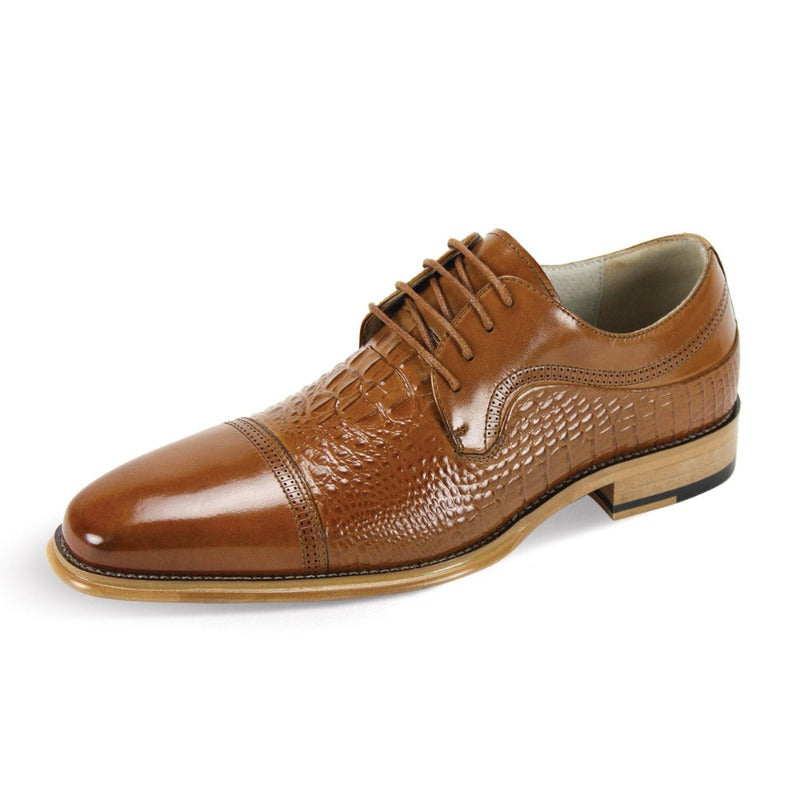 Giovanni Cognac Lace Up Men's Leather Dress Shoe - Alligator