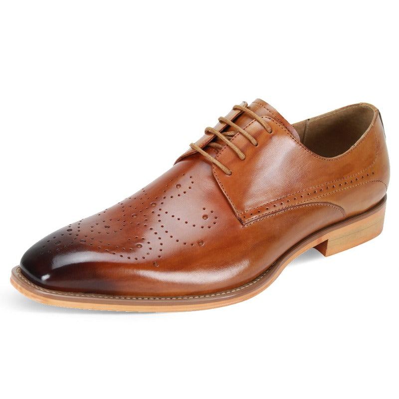 Giovanni Cognac Lace Up Men's Leather Dress Shoe - Perforated Pattern