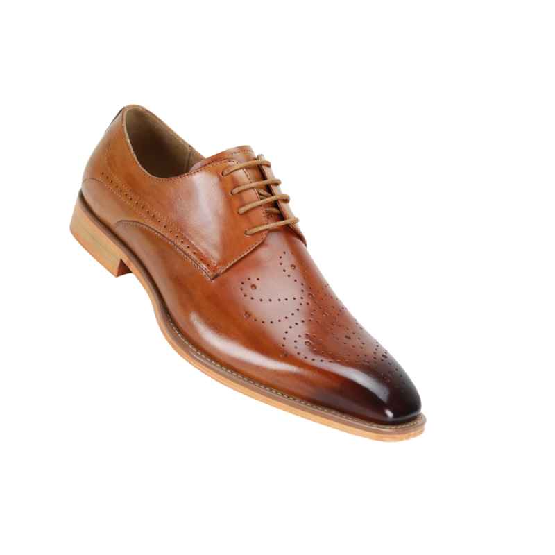 Giovanni Cognac Lace Up Men's Leather Dress Shoe - Perforated Pattern