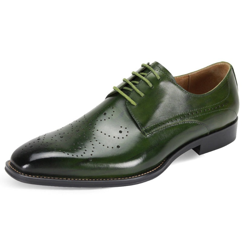 Giovanni Olive Green Lace Up Men's Leather Dress Shoe Perforated Pattern Dark Toe