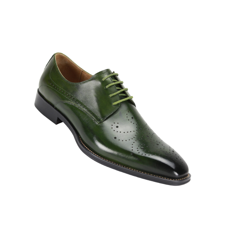 Giovanni Olive Green Lace Up Men's Leather Dress Shoe Perforated Pattern Dark Toe