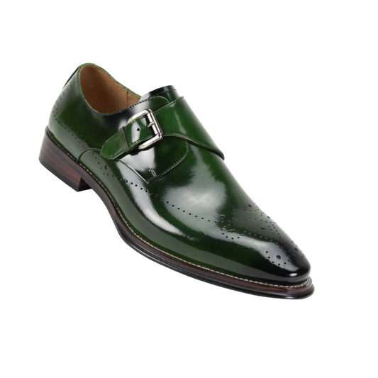 Giovanni Olive Green men's shoes monk strap calfskin leather dress fashion design