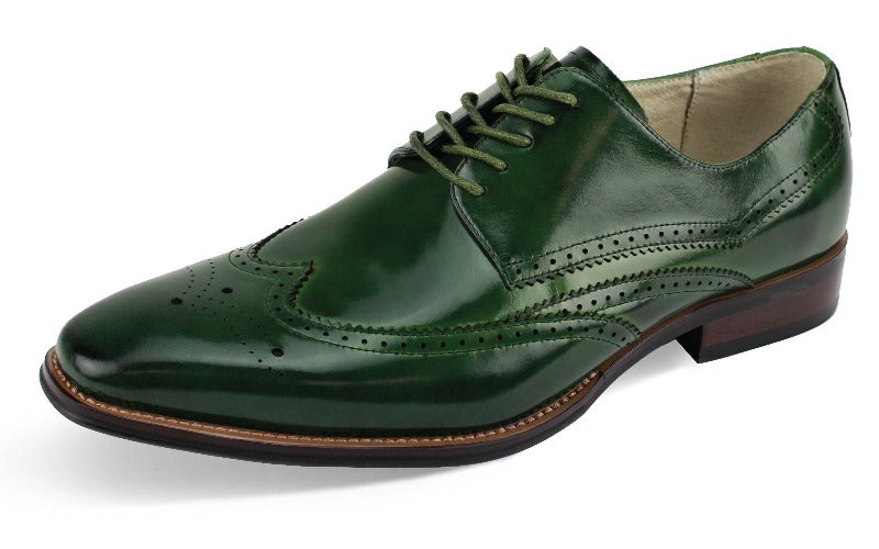 Giovanni Green wingtips lace-up men's dress shoes Italian style genuine leather