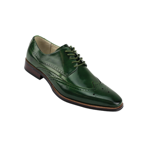 Giovanni Green wingtips lace-up men's dress shoes Italian style genuine leather