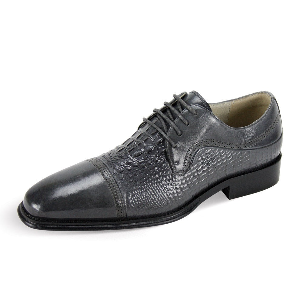 Giovanni Grey Lace Up Men's Leather Dress Shoe - Alligator Accent Panel