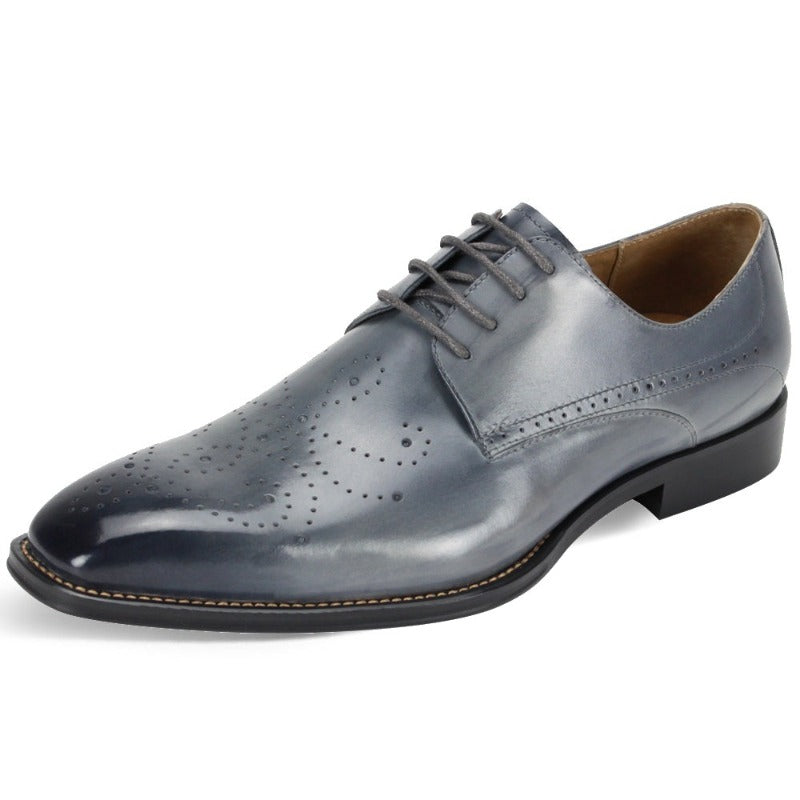 Giovanni Grey Lace Up Men's Leather Dress Shoe - Perforated Pattern Dark Toe