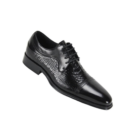 Giovanni  Black Lace Up Men's Leather Dress Shoe - Alligator Accent Panel