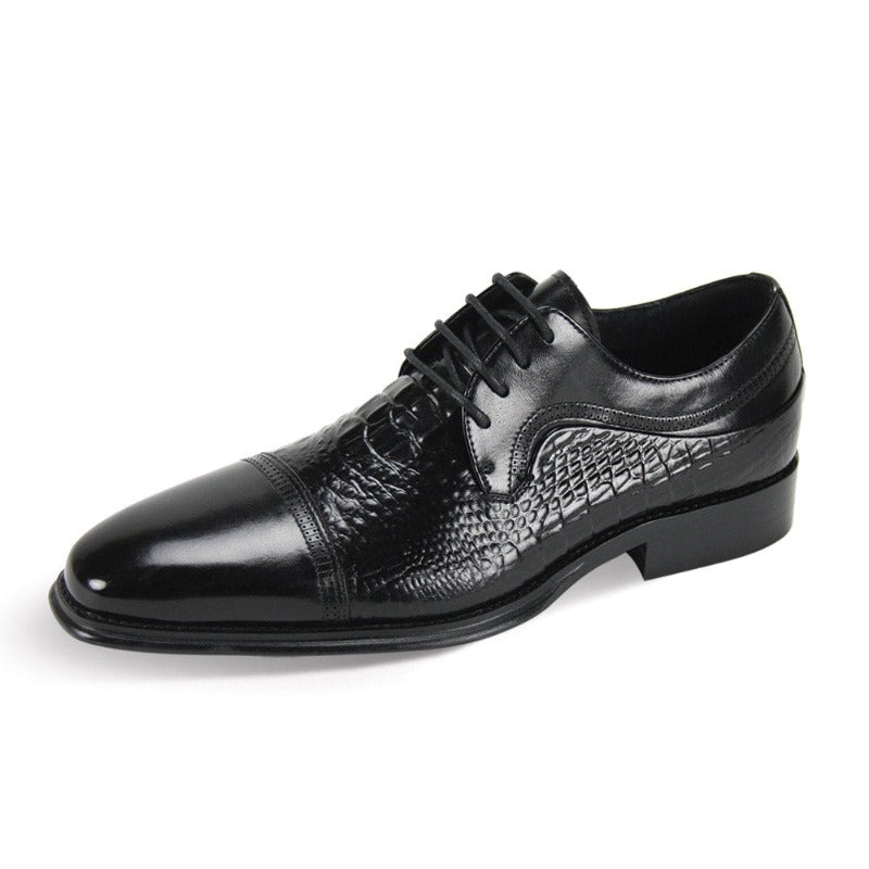 Giovanni  Black Lace Up Men's Leather Dress Shoe - Alligator Accent Panel
