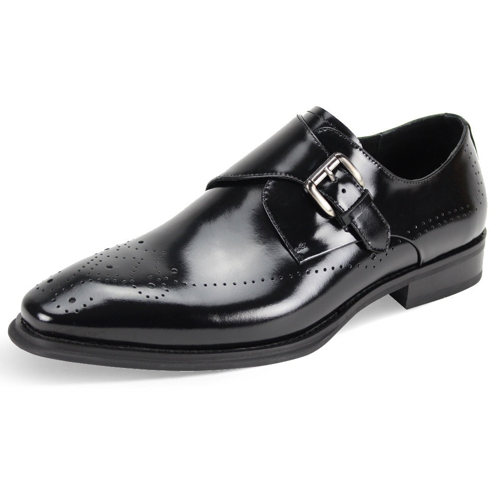 Giovanni black men's shoes monk strap calfskin leather dress fashion design