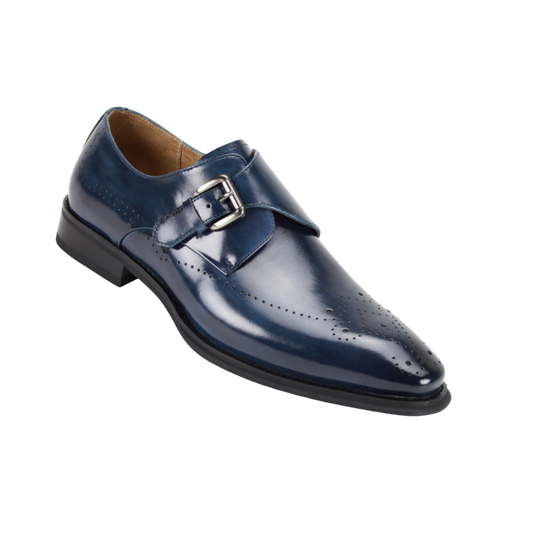 Giovanni blue men's shoes monk strap calfskin leather dress fashion design