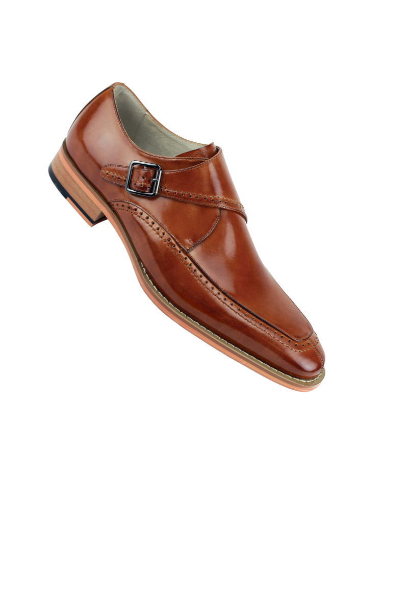 Giovanni cognac men's shoes monk strap genuine calfskin leather - Design Menswear