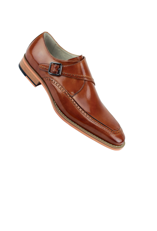 Giovanni cognac men's shoes monk strap genuine calfskin leather - Design Menswear