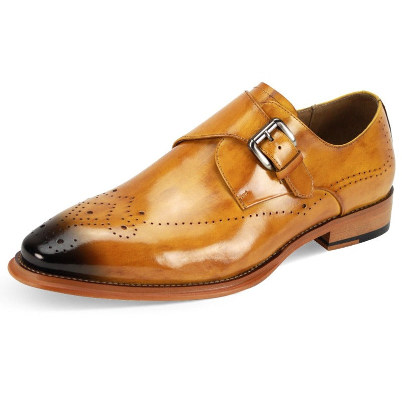 Giovanni mustard men's shoes monkstrap calfskin leather dress fashion design