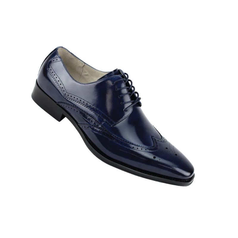 Giovanni navy blue wingtips lace-up men's dress shoes Italian style genuine leather