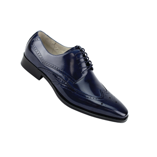 Giovanni navy blue wingtips lace-up men's dress shoes Italian style genuine leather