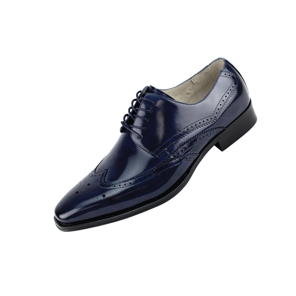 Giovanni navy blue wingtips lace-up men's dress shoes Italian style genuine leather