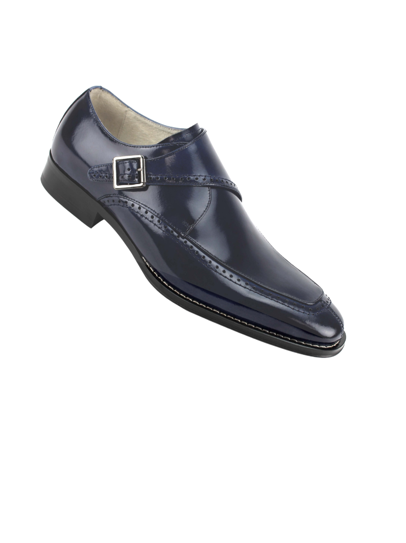 Giovanni Blue men's shoes monk strap genuine calfskin leather - Design Menswear