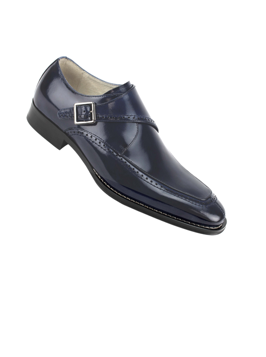 Giovanni Blue men's shoes monk strap genuine calfskin leather - Design Menswear