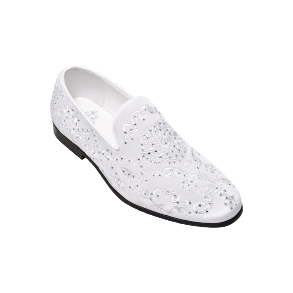 Men's white and silver shoes white loafer slip on tuxedo velvet dress shoes