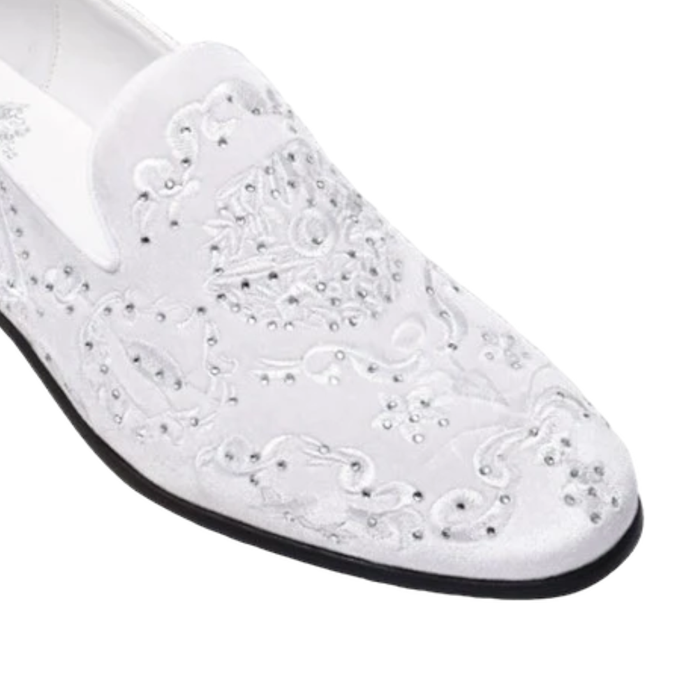 Men's white and silver shoes white loafer slip on tuxedo velvet dress shoes