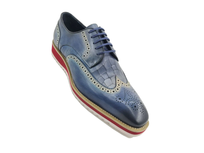 Blue casual shoes wingtip oxford Genuine Leather Lace Up