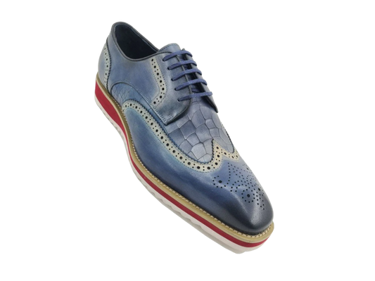 Blue casual shoes wingtip oxford Genuine Leather Lace Up