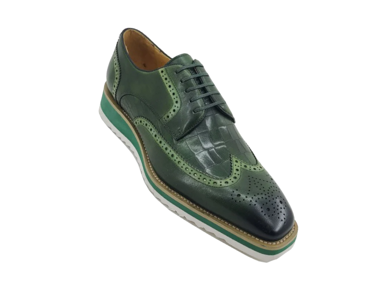 Carrucci olive green lace up wingtip oxford men's shoes Genuine Leather