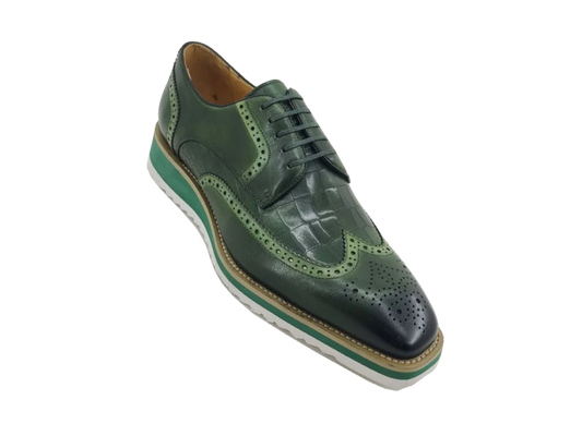 Carrucci olive green lace up wingtip oxford men's shoes Genuine Leather