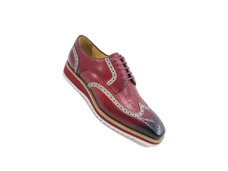 Carrucci Burgundy wingtip oxford men's shoes Genuine Leather Lace Up