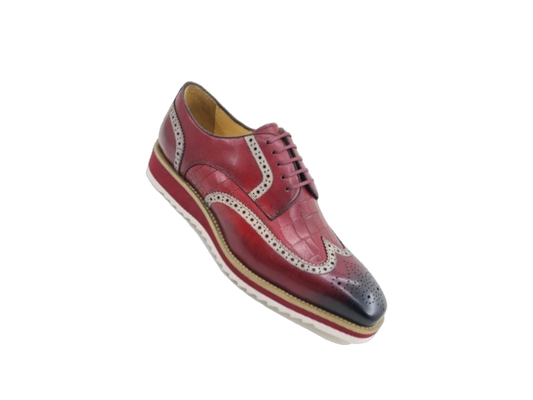 Carrucci Burgundy wingtip oxford men's shoes Genuine Leather Lace Up