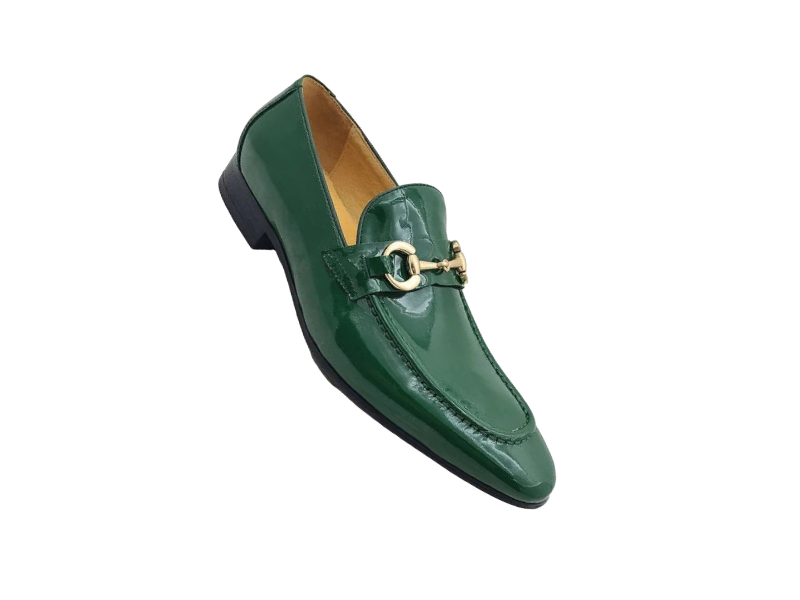 carrucci Green patent leather mens shoes shiny slip on dress Shoes Gold Buckle