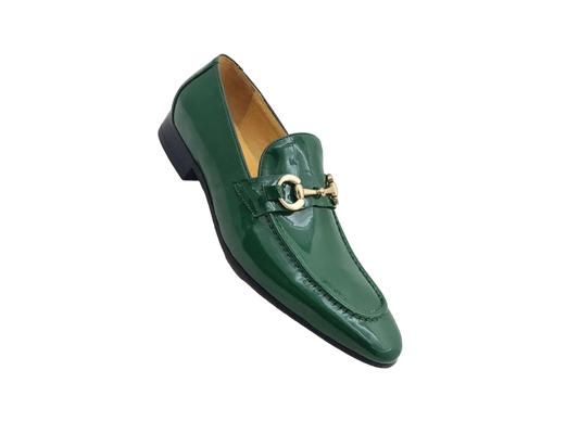 carrucci Green patent leather mens shoes shiny slip on dress Shoes Gold Buckle