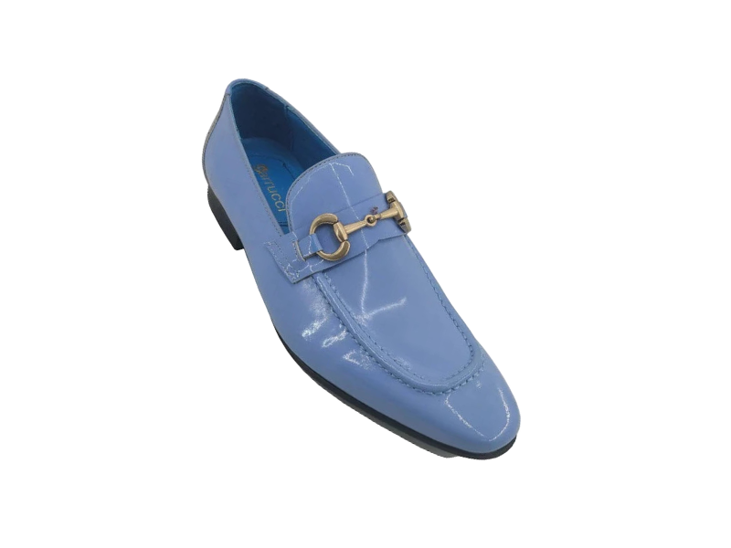 Carrucci blue patent leather shiny slip on dress Shoes Gold Buckle