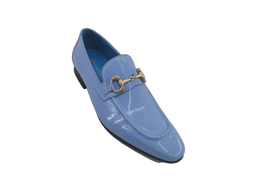 Carrucci blue patent leather shiny slip on dress Shoes Gold Buckle